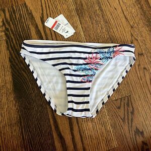 Tommy Bahama Striped Floral Embroidered  Navy and White Swimsuit Bikini Bottoms